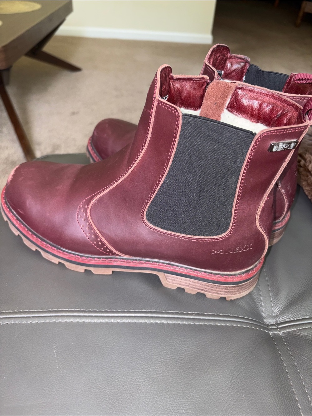 Mens Burgundy Chelsea Boots with Elastic Side Panel